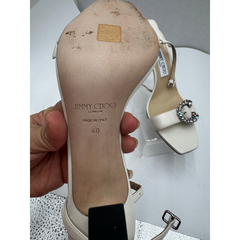 Jimmy Choo Marsai 90 Ivory Leather Crystal Buckle Sandals EU 40 - Picture 6 of 13